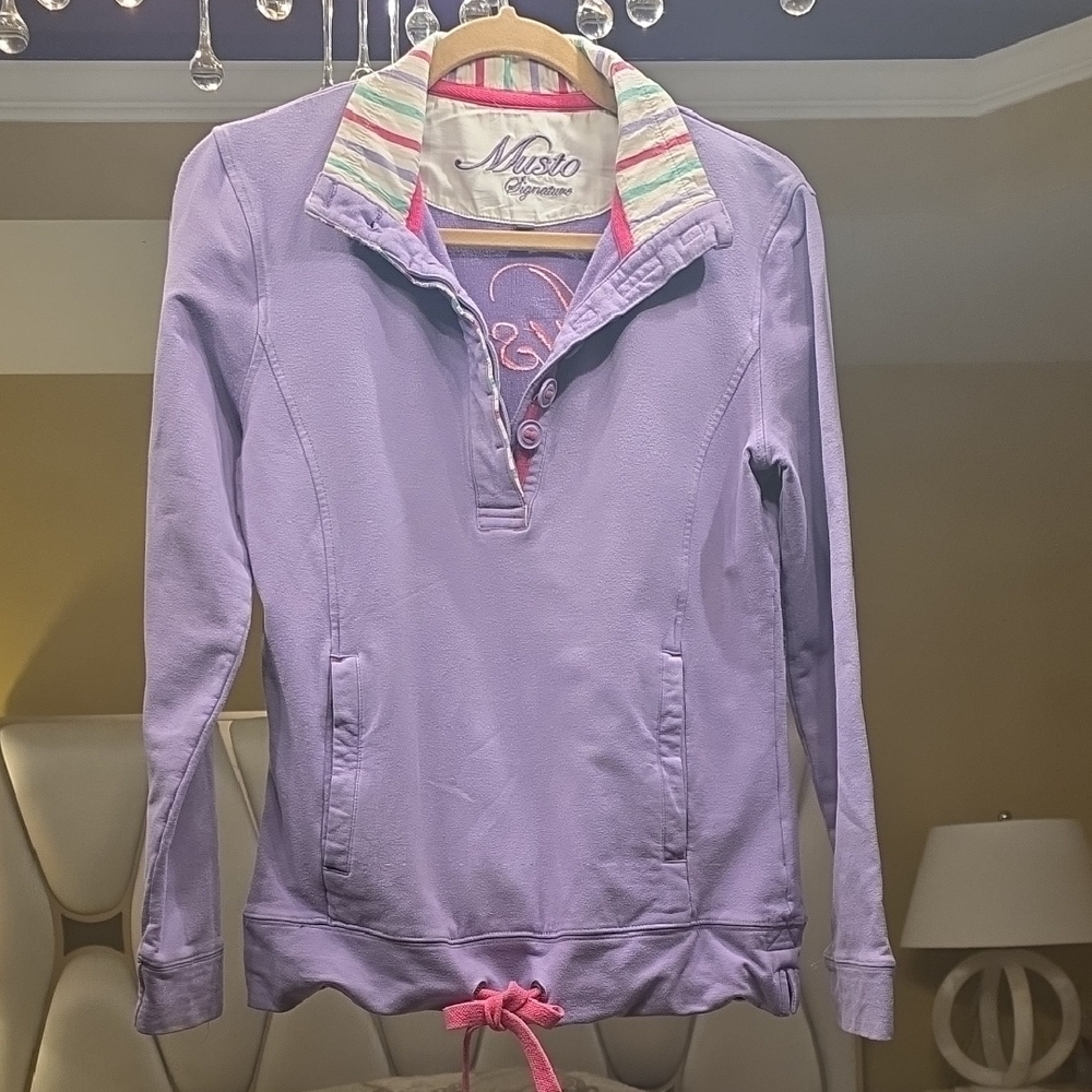 Musto Signature Purple Sweatshirt with Striped Collar